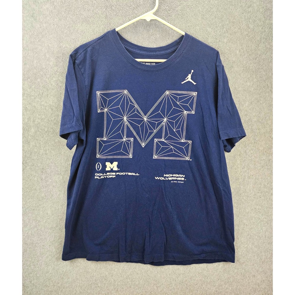 Nike The Nike Tee Men's L Blue Michigan Wolverines Graphic Cotton Crew T-Shirt